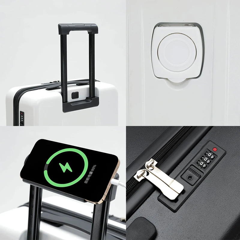Front Opening Suitcase with USB & Cup Holder