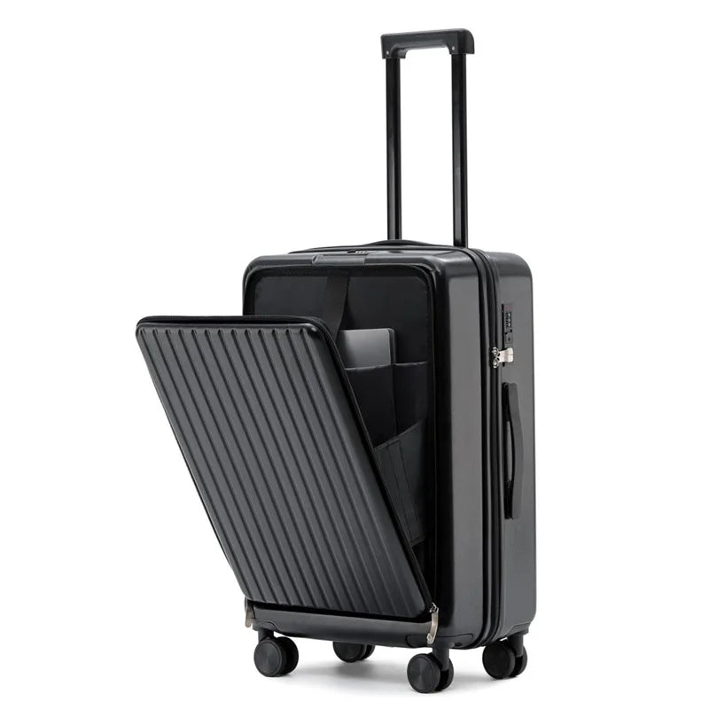 Front Opening Suitcase with USB & Cup Holder