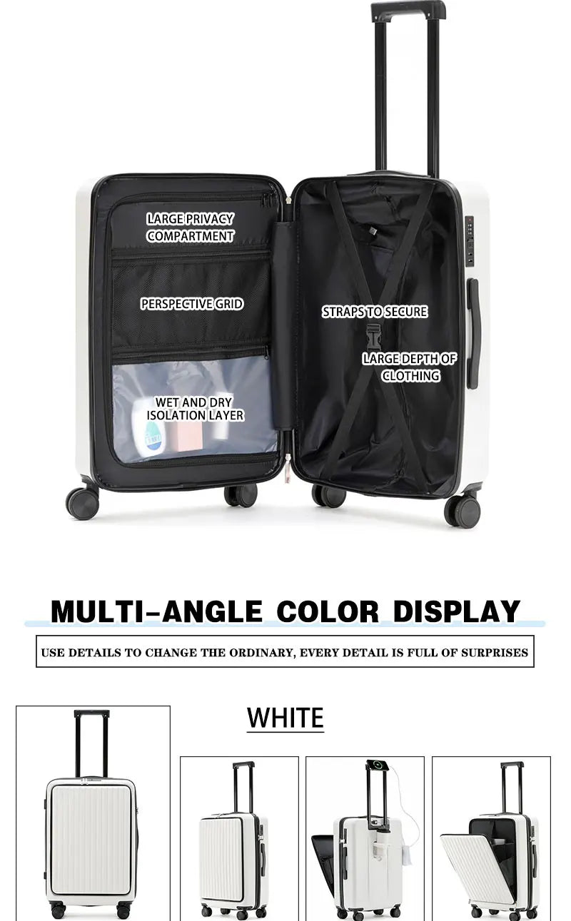 Front Opening Suitcase with USB & Cup Holder
