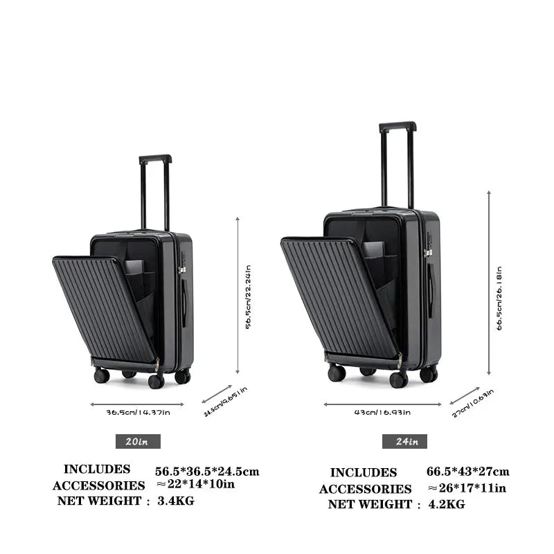 Front Opening Suitcase with USB & Cup Holder
