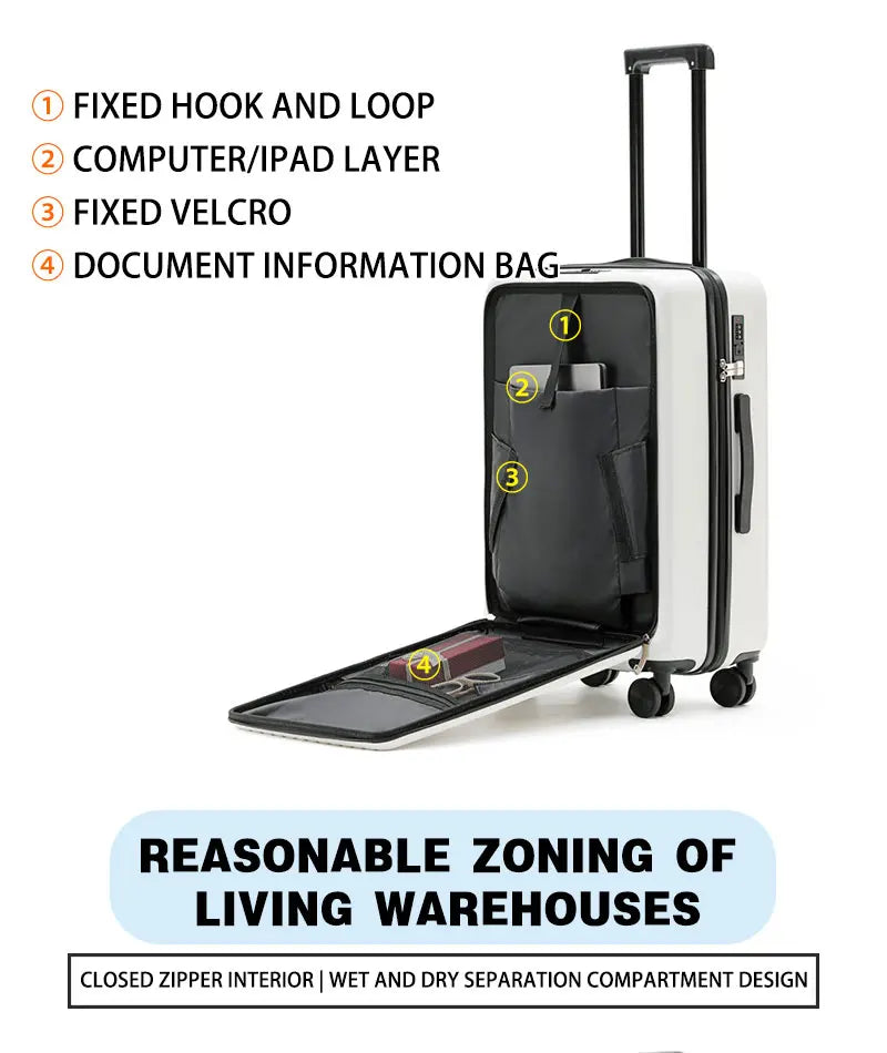 Front Opening Suitcase with USB & Cup Holder