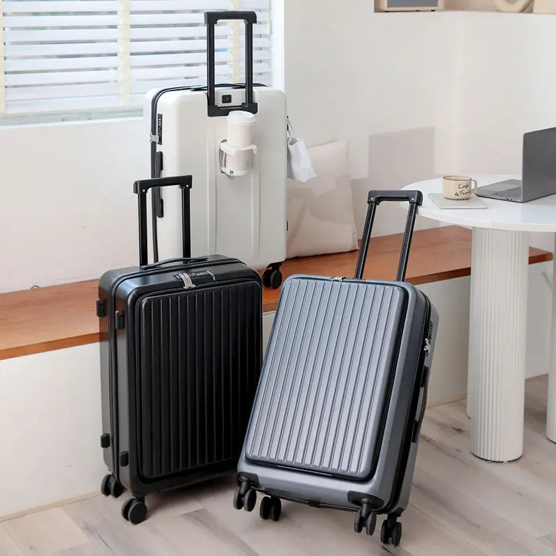 Front Opening Suitcase with USB & Cup Holder