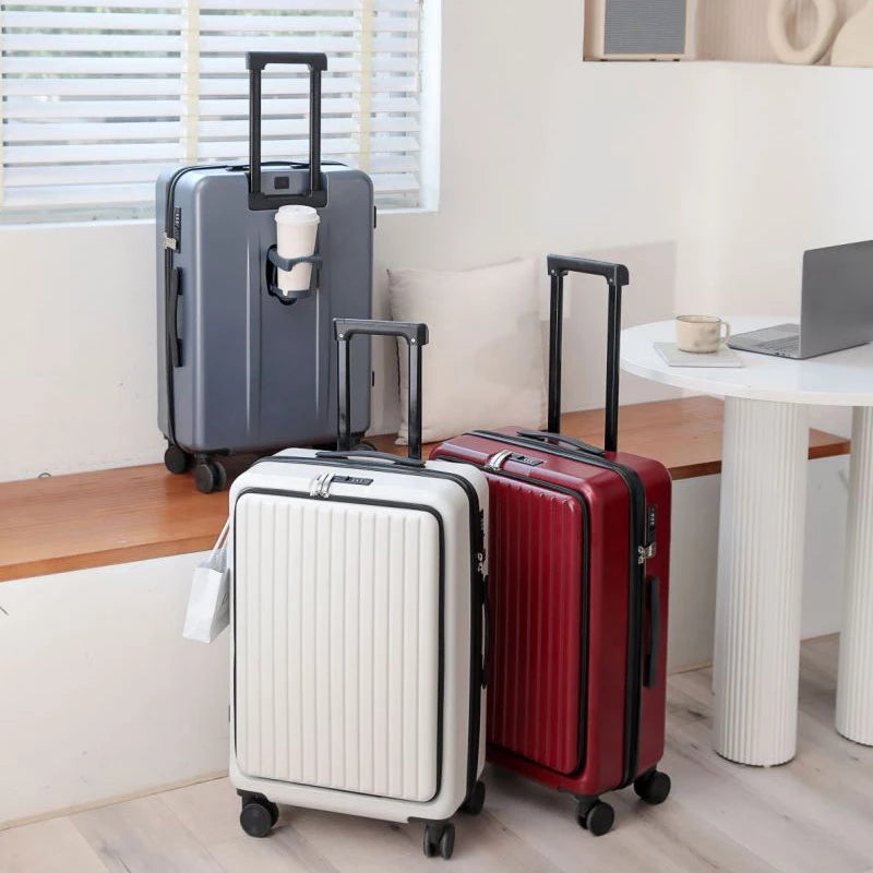 Front Opening Suitcase with USB & Cup Holder