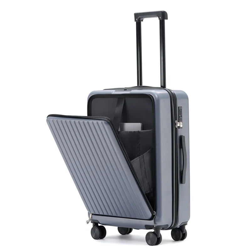 Front Opening Suitcase with USB & Cup Holder