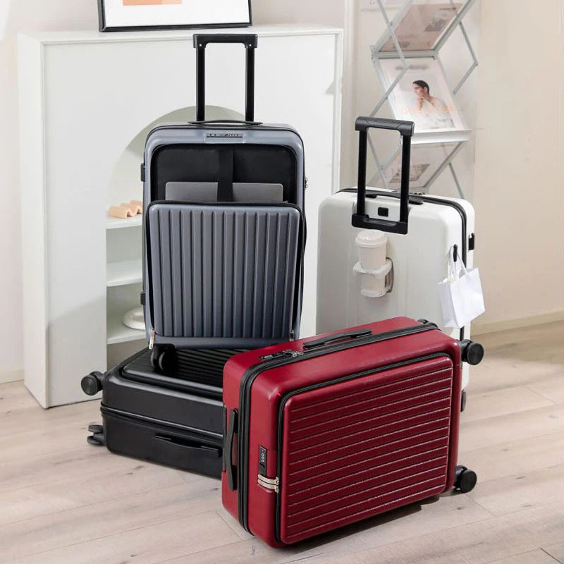 Front Opening Suitcase with USB & Cup Holder