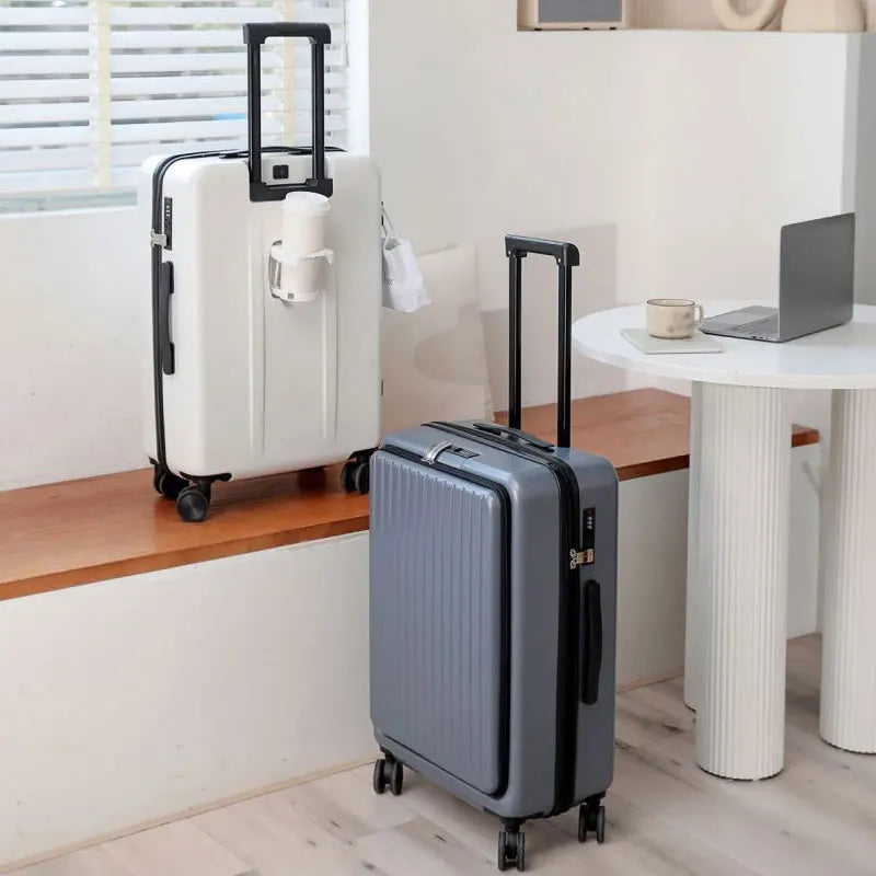 Front Opening Suitcase with USB & Cup Holder