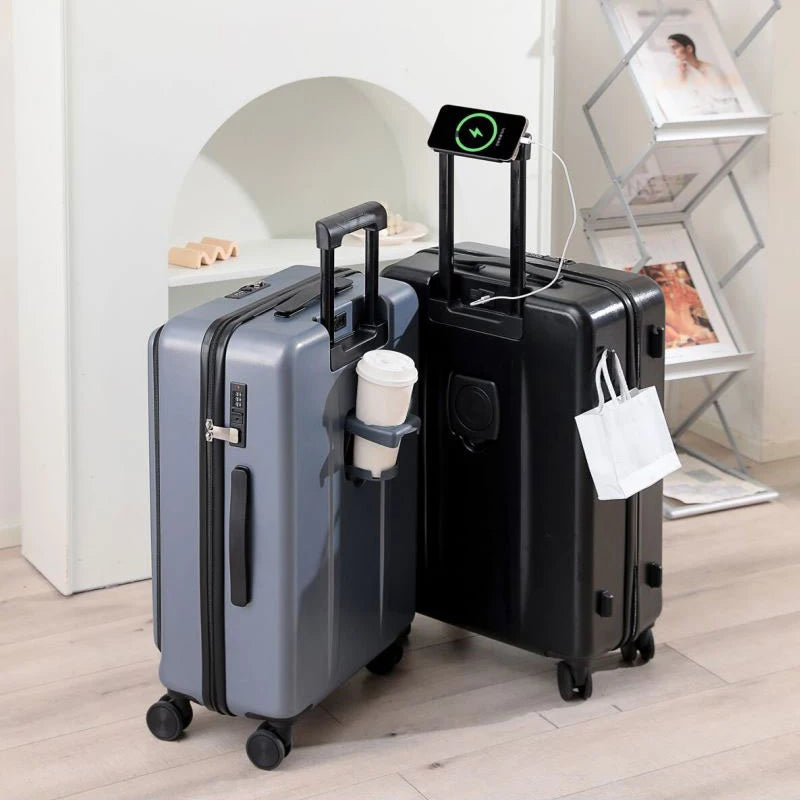 Front Opening Suitcase with USB & Cup Holder