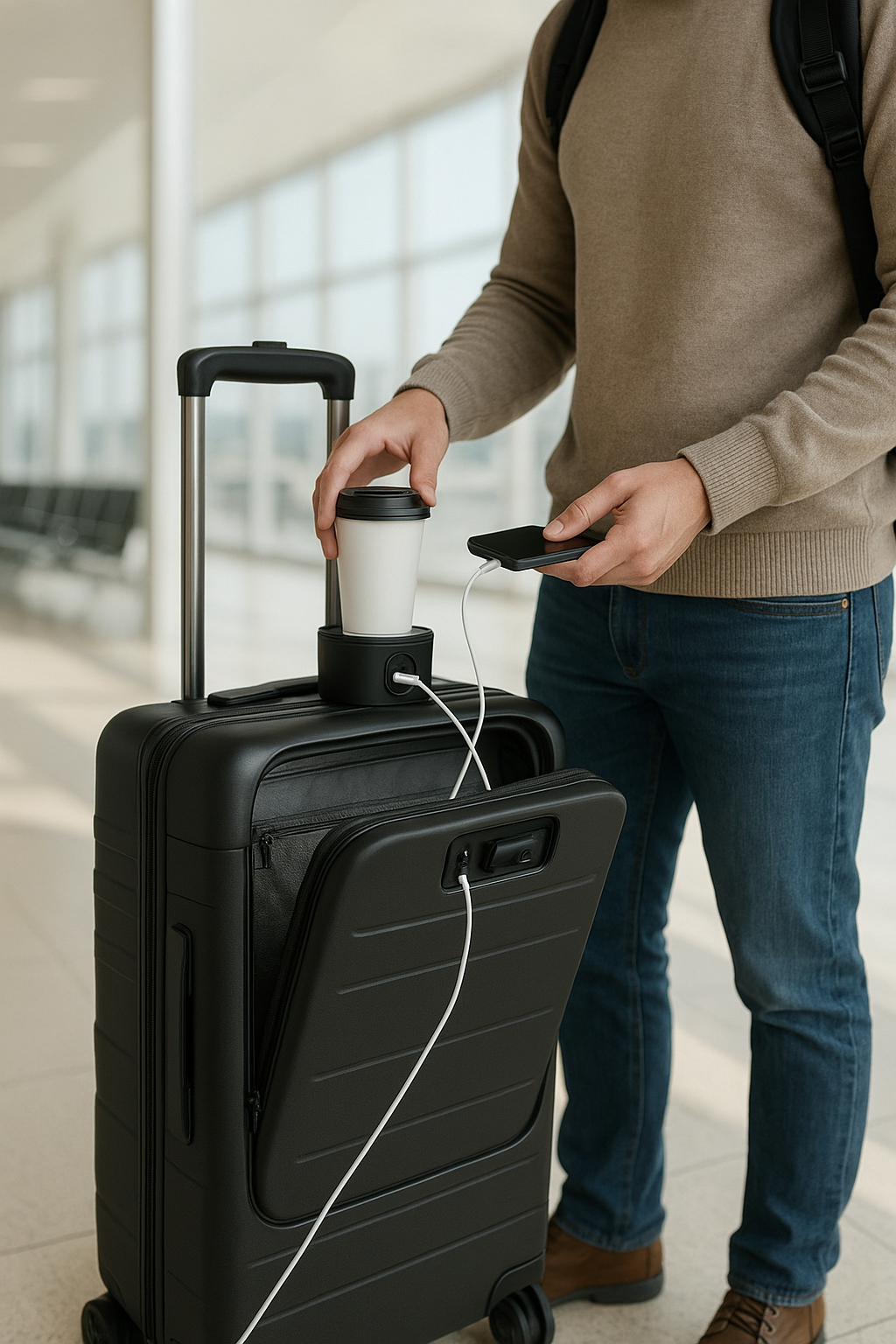 Front Opening Suitcase with USB & Cup Holder