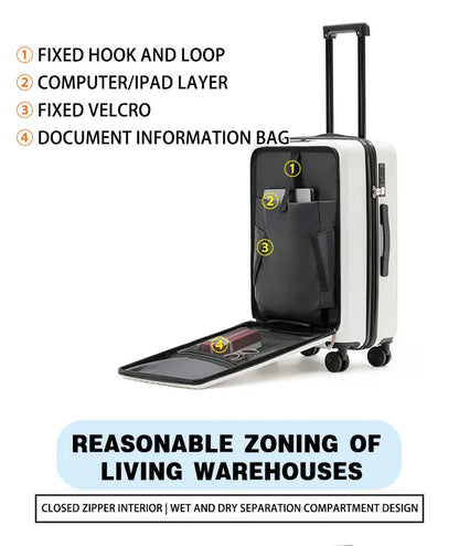 Front Opening Suitcase with USB & Cup Holder