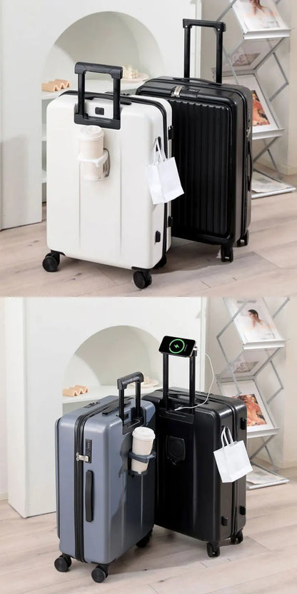 Front Opening Suitcase with USB & Cup Holder